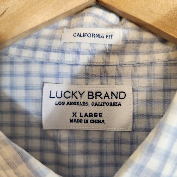 Lucky Brand Mens Shirt XL Blue/White Check Button Down  Long Sleeve - Picture 3 of 16